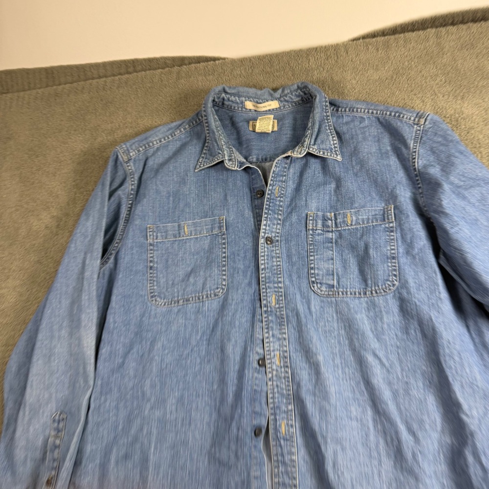 LL Bean Mens XL Traditional Fit Denim Button Down Shirt Blue Long Sleeve 285333